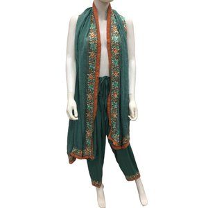Beautiful Embroidered Flower Printed Pakistani/Indian Green Adjustable Pants